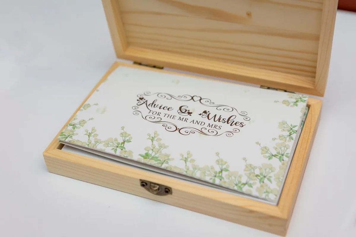 A personalised keepsake displayed in a wooden box