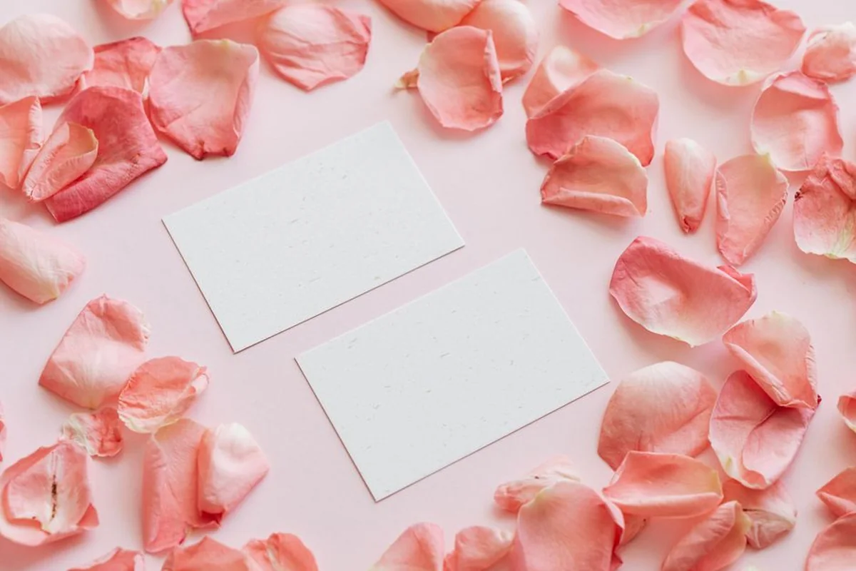 Flowers and a card arranged as an anniversary gift