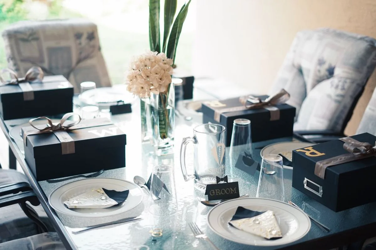 An elegant wedding gift on a celebration table